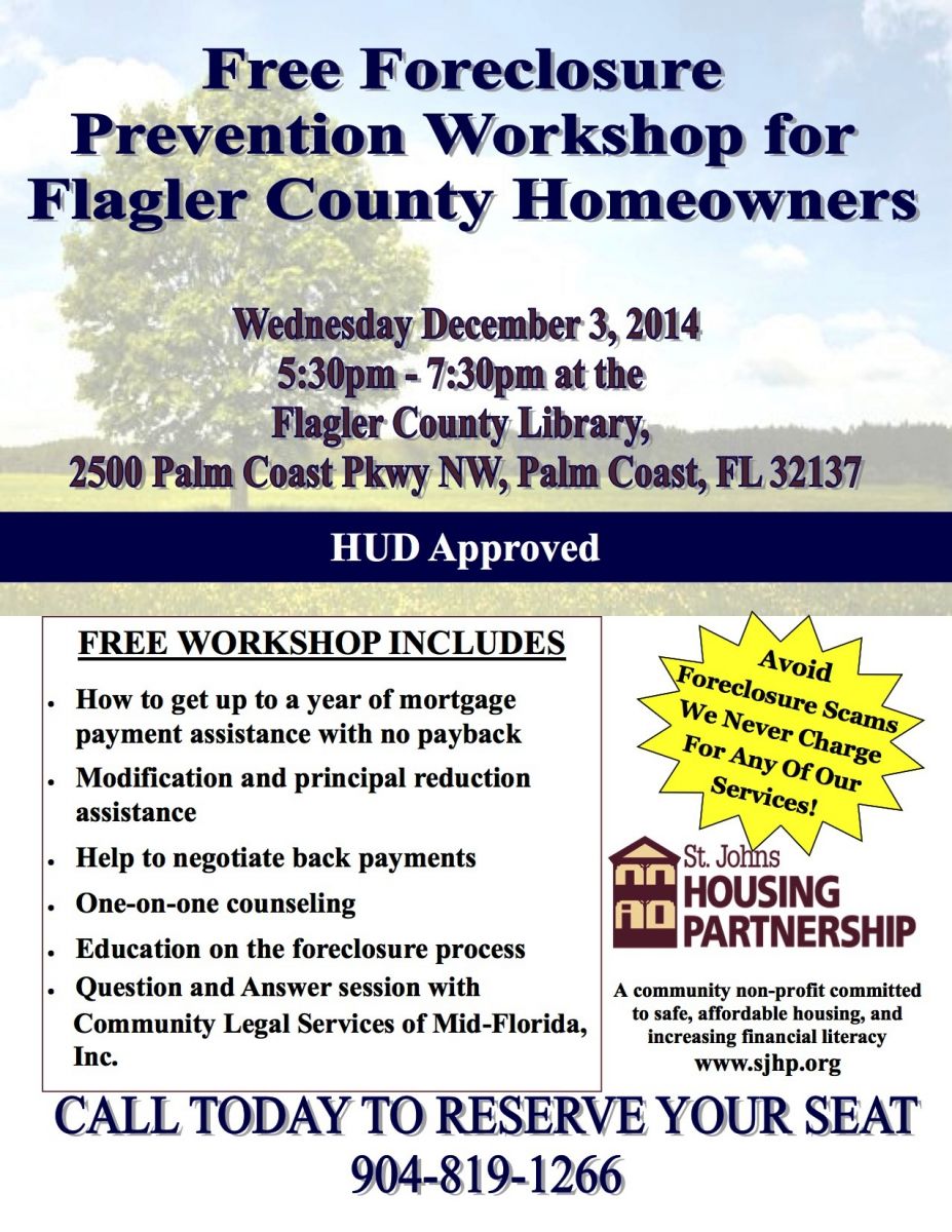 Flagler Foreclosure Prevention Workshop flyer - 12-3-2014